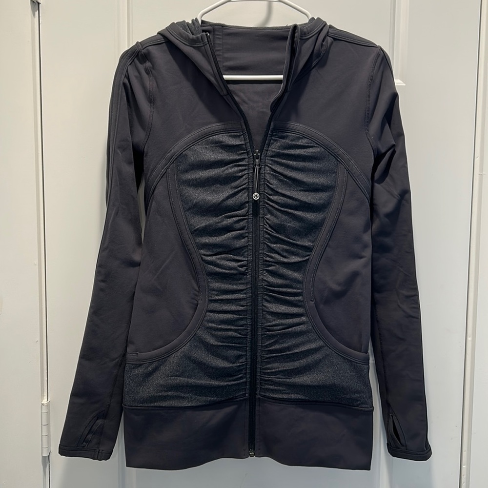 Lululemon Gray Pure Balance Ruched Hooded Sweat Jacket